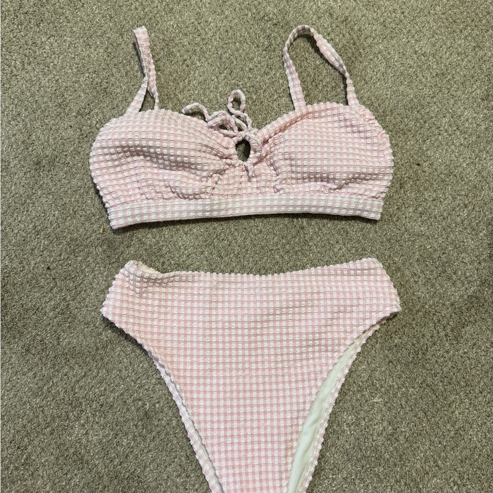 Abercrombie & Fitch Pink Gingham Textured Bikini Set